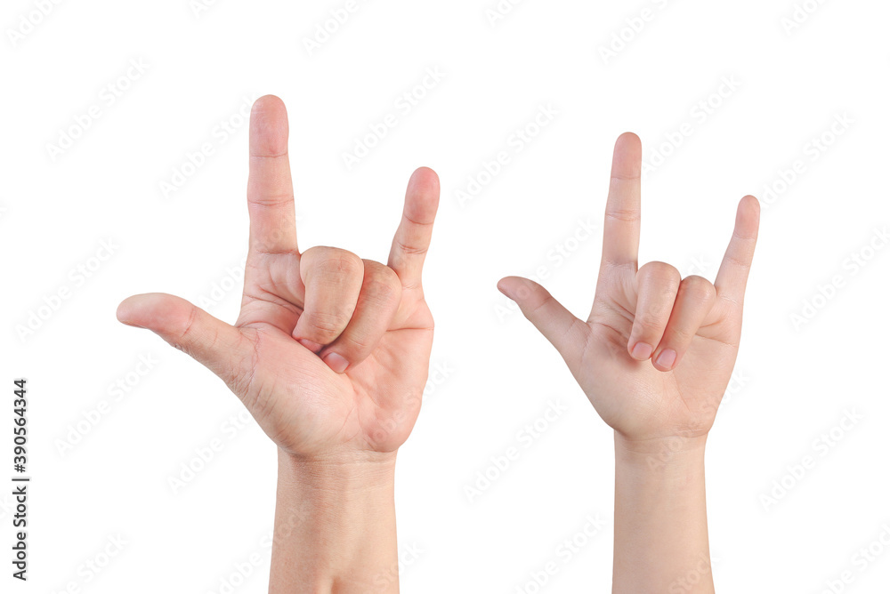 Two hand symbol of I love you gesture isolated on white with clipping path Two hand symbol of I love you gesture isolated on white with clipping path