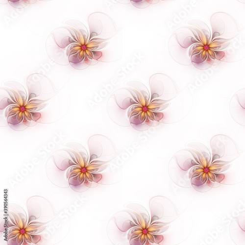 Seamless pattern with beautiful fractal flowers on a white background