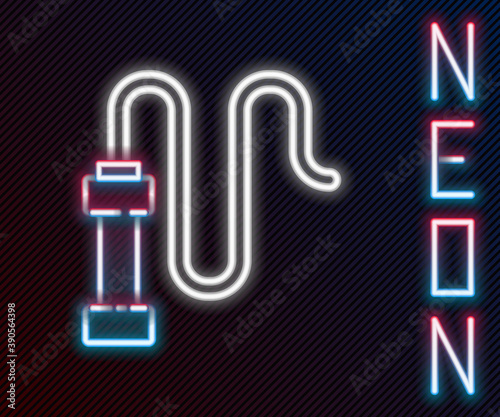 Glowing neon line Braided leather whip icon isolated on black background. Colorful outline concept. Vector.