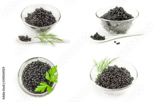 Collage of black roe isolated on a white background cutout