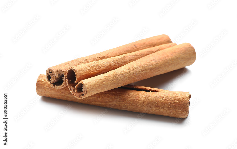 Cinnamon sticks on white background