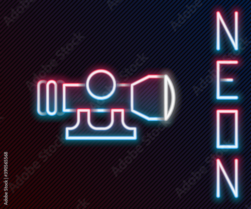 Glowing neon line Sniper optical sight icon isolated on black background. Sniper scope crosshairs. Colorful outline concept. Vector.