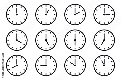 Clock Icons With Different Times - Vector Illustrations Isolated On White Background