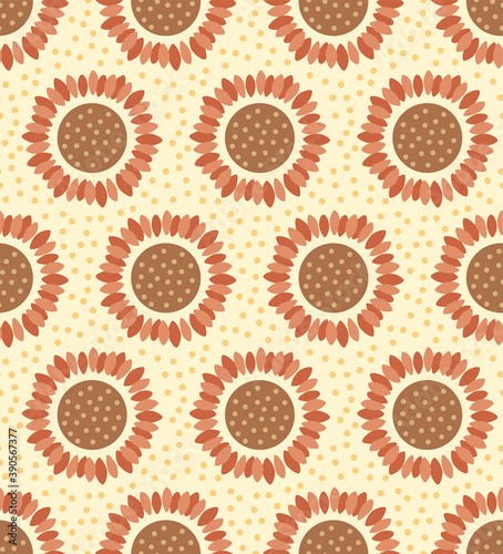 Japanese Brown Sunflower Vector Seamless Pattern