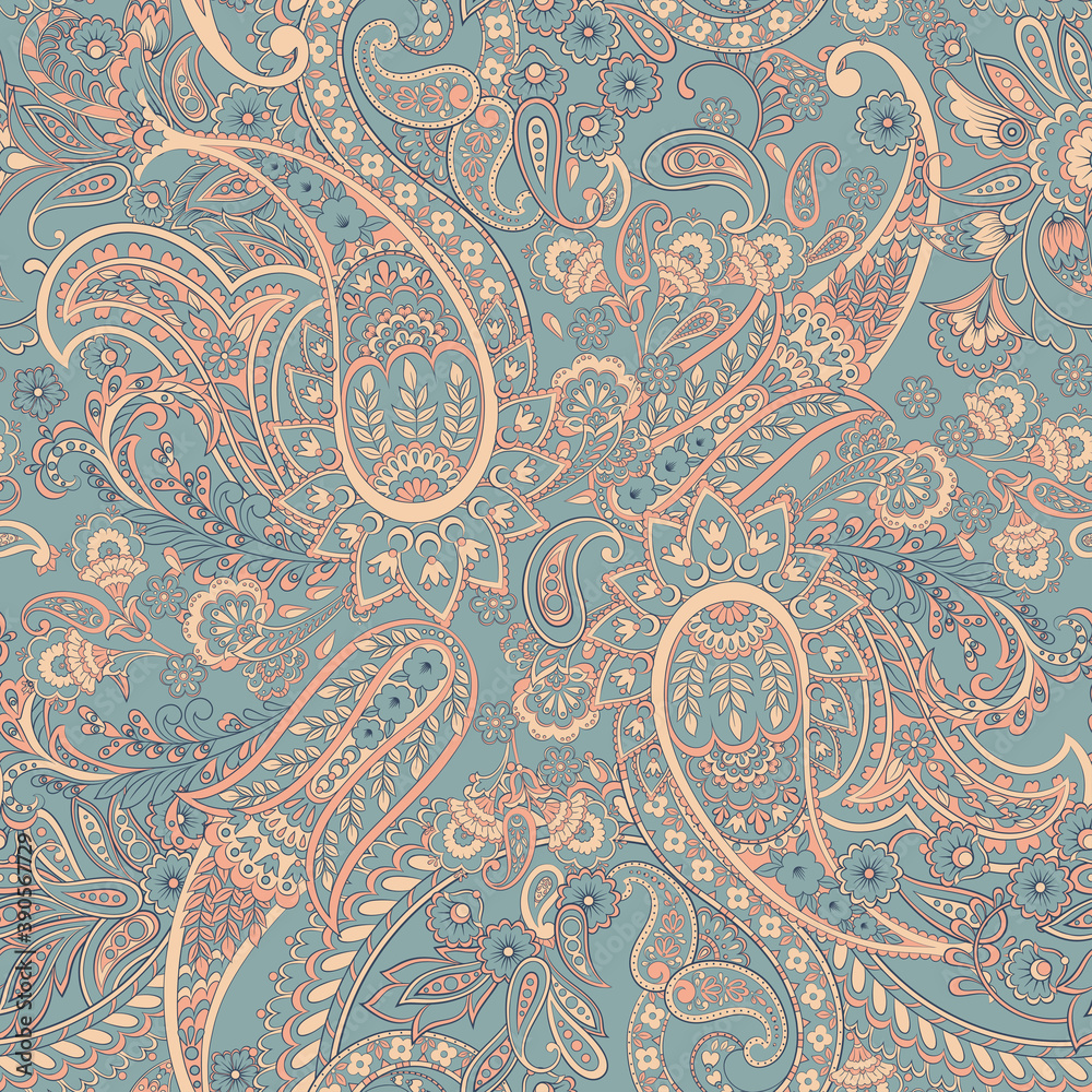 paisley floral vector pattern in damask style. seamless background