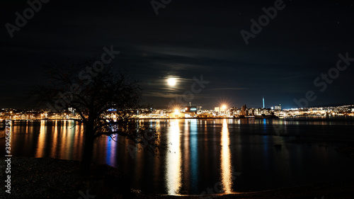 Night scape of Oslo, Norway. Shot from Bygdøy at the Fram museum. 
