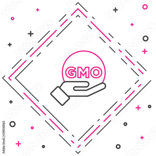 Line GMO icon isolated on white background. Genetically modified organism acronym. Dna food modification. Colorful outline concept. Vector.
