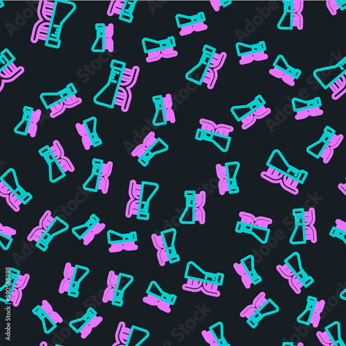 Line DNA research, search icon isolated seamless pattern on black background. Genetic engineering, genetics testing, cloning, paternity testing. Vector.
