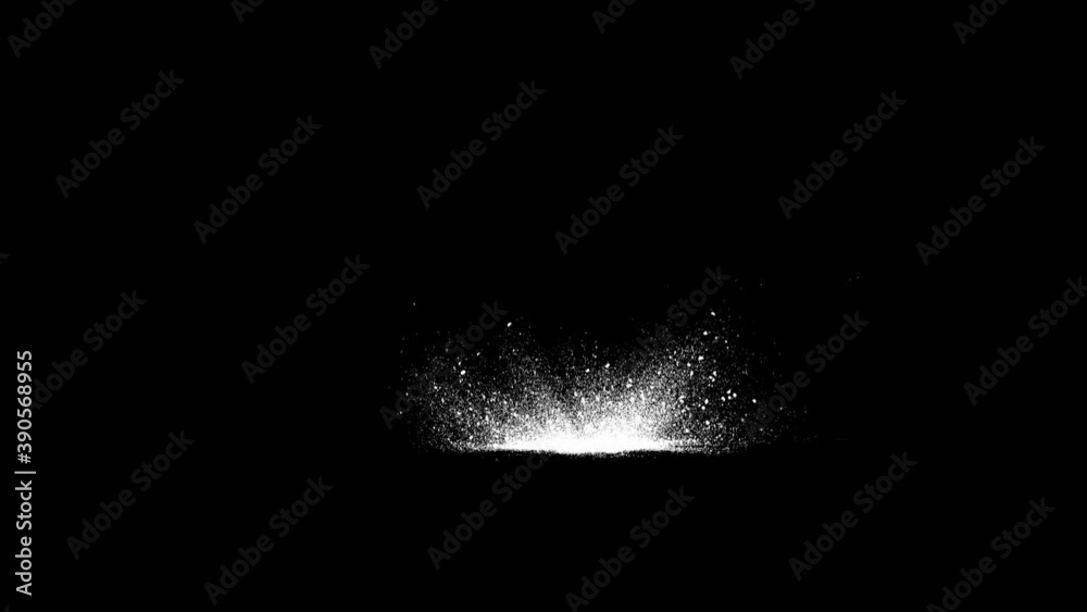 Blasting on ground， exploded stone fragments and smoke flew around