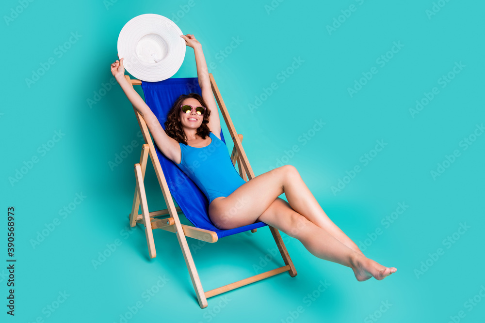 Full length body size view of her she attractive cheerful slender fit