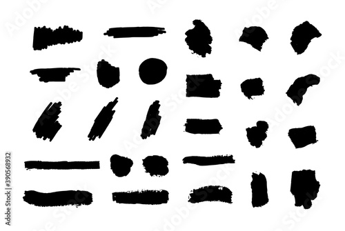 Vector Set of Black Paint Brush Strokes Isolated on White Background, Backgrounds, Design Elements Set.