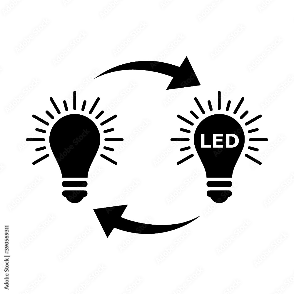 Light bulbs. Replacing an old light bulb with an energy-saving light bulb icon isolated on white background