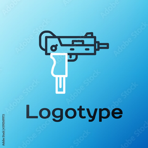 Line UZI submachine gun icon isolated on blue background. Automatic weapon. Colorful outline concept. Vector.