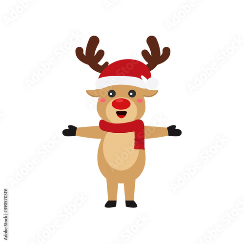Reindeer set Happy smile in Christmas celebration, standing holding gifts, standing waving, giving out gifts. Pins into the chimney.vector illustration and icon © StockBURIN