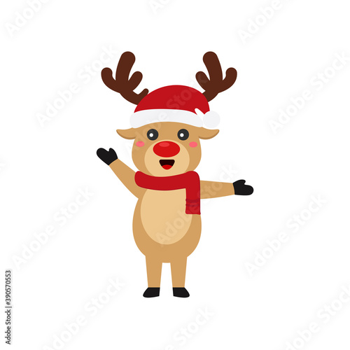 Reindeer set Happy smile in Christmas celebration  standing holding gifts  standing waving  giving out gifts. Pins into the chimney.vector illustration and icon