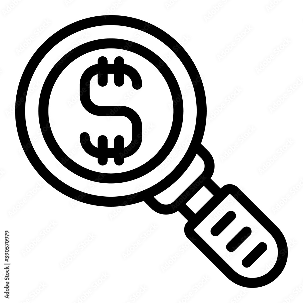 Search dollar icon. Outline search dollar vector icon for web design isolated on white background Search dollar icon. Outline search dollar vector icon for web design isolated on white background