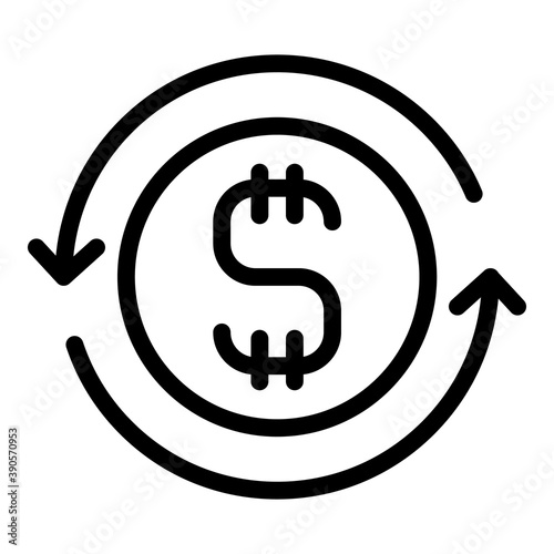 Dollar currency icon. Outline dollar currency vector icon for web design isolated on white background