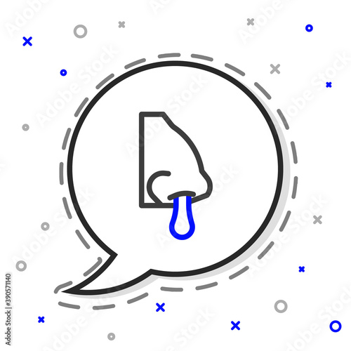 Line Runny nose icon isolated on white background. Rhinitis symptoms, treatment. Nose and sneezing. Nasal diseases. Colorful outline concept. Vector.