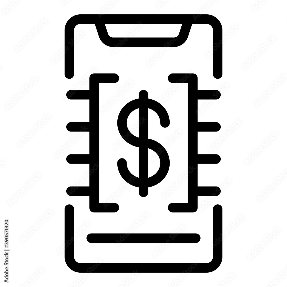Phone dollar icon. Outline phone dollar vector icon for web design isolated on white background Phone dollar icon. Outline phone dollar vector icon for web design isolated on white background