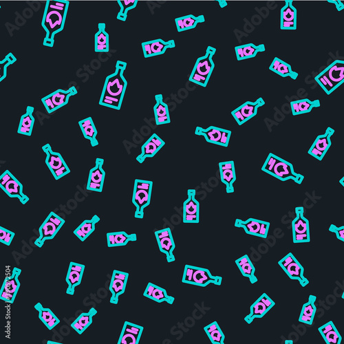 Line Tabasco sauce icon isolated seamless pattern on black background. Chili cayenne spicy pepper sauce. Vector.