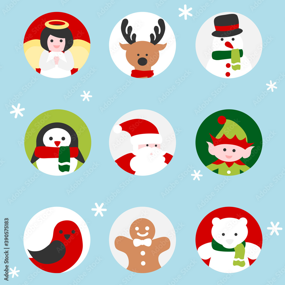 Christmas characters icon in circle frame