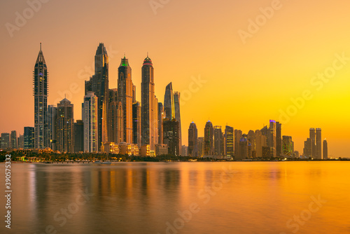 Amazing Dubai Marina skyline at sunset  United Arab Emirates