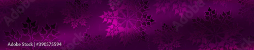 Christmas purple background with gradient, set of gorgeous snowflakes