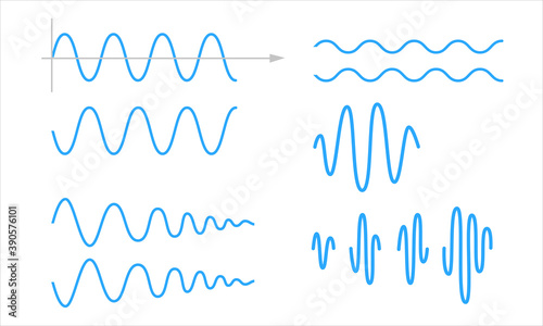 Sinusoid. A set of sinusoidal waves. Pulse lines
isolated on a white background. Vector symbol
 photo