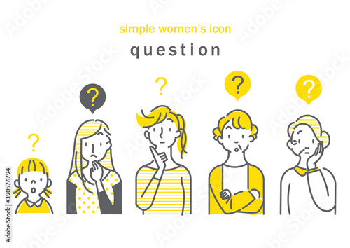 simple and stylish woman icon set, yellow and grey, gray, hand drawn