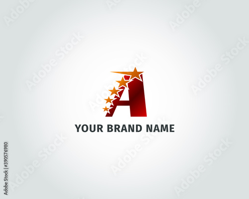 letter A red metallic with five golden star logo template