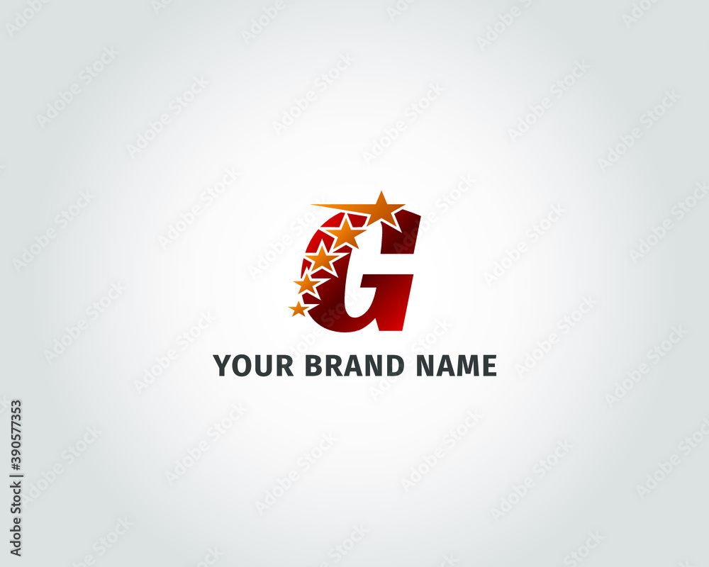 letter G red metallic with five golden star logo template letter G red metallic with five golden star logo template