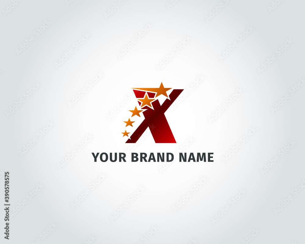 letter X red metallic with five golden star logo template letter X red metallic with five golden star logo template