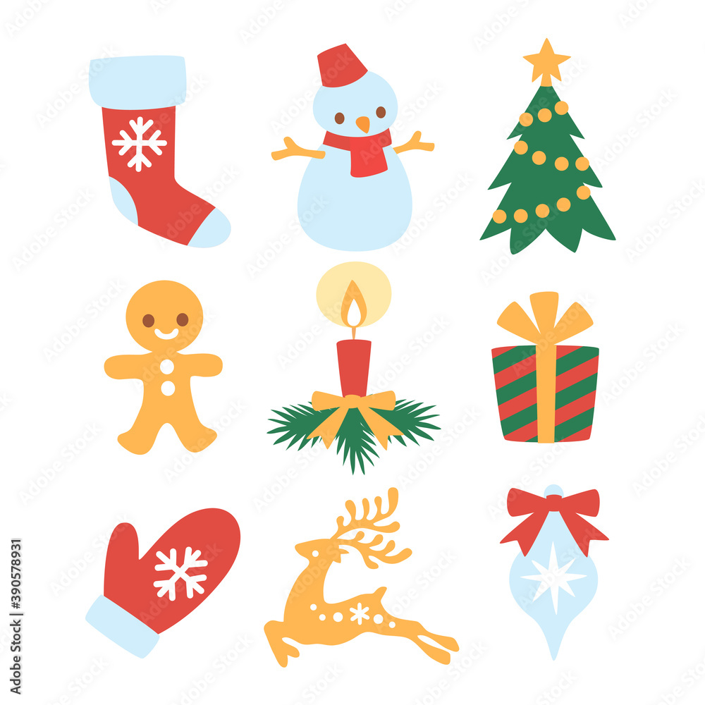 Christmas and winter icons collection of traditional christmas New Year symbols and elements
