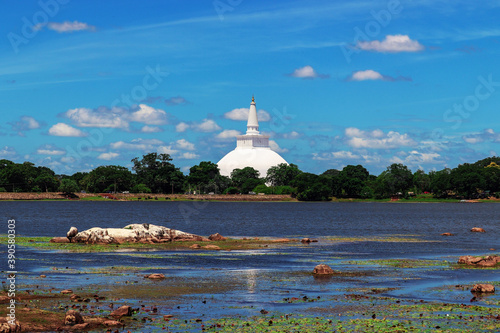 Lake view of Ruwanwelisaya Buddhist Temple, Sri Lanka