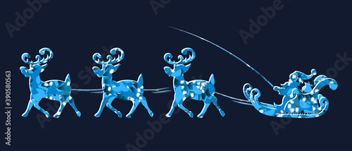 Element Christmas composition.Textured blue silhouette of Santa Claus slowly riding in a reindeer harness