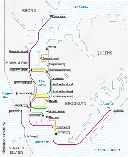 overview map of ferries in new york city, united states