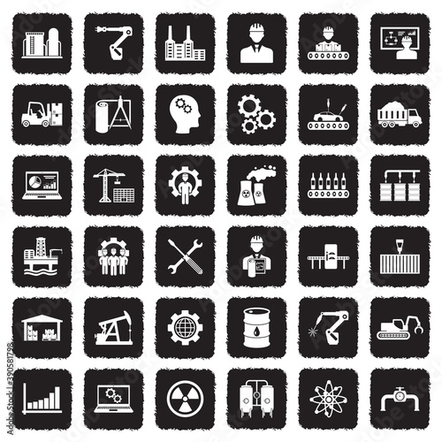Industry Icons. Grunge Black Flat Design. Vector Illustration.