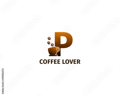 letter P coffe and cup logo template