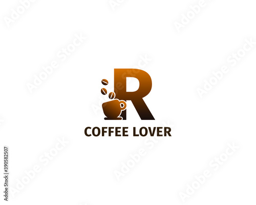 letter R coffe and cup logo template