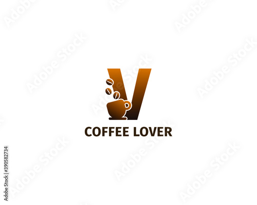 letter V coffe and cup logo template