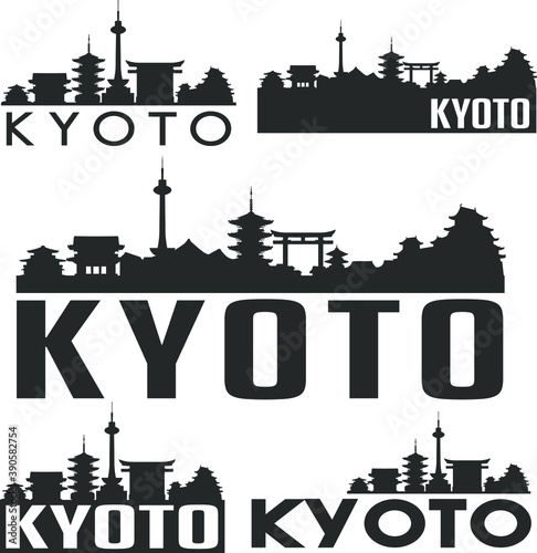 Kyoto Japan Flat Icon Skyline Vector Silhouette Design Set Logos.