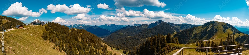 High resolution stitched panorama of a beautiful alpine view at the Wallberg near the famous Tegernsee, Bavaria, Germany