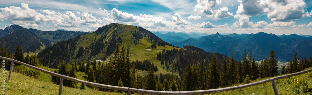 High resolution stitched panorama of a beautiful alpine view at the Wallberg near the famous Tegernsee, Bavaria, Germany