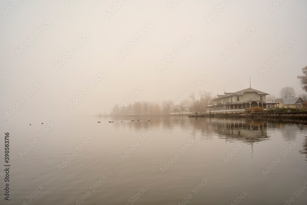 morning fog in Haapsalu town. Estonia
