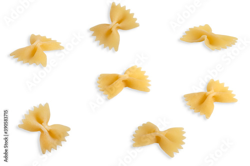 Uncooked Farfalle pasta isolated on white background with clipping path