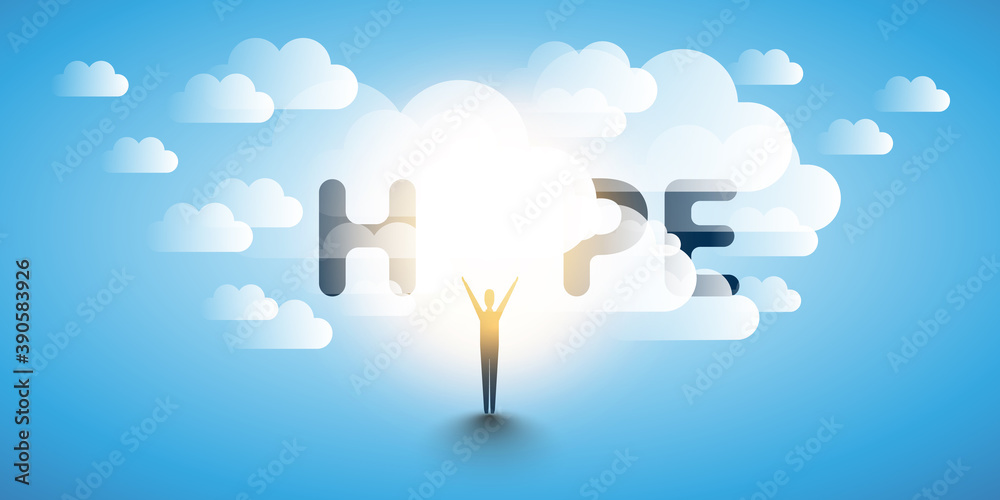 Hope - Lettering with Sun Light and Clouds - Vector Design Concept Hope - Lettering with Sun Light and Clouds - Vector Design Concept