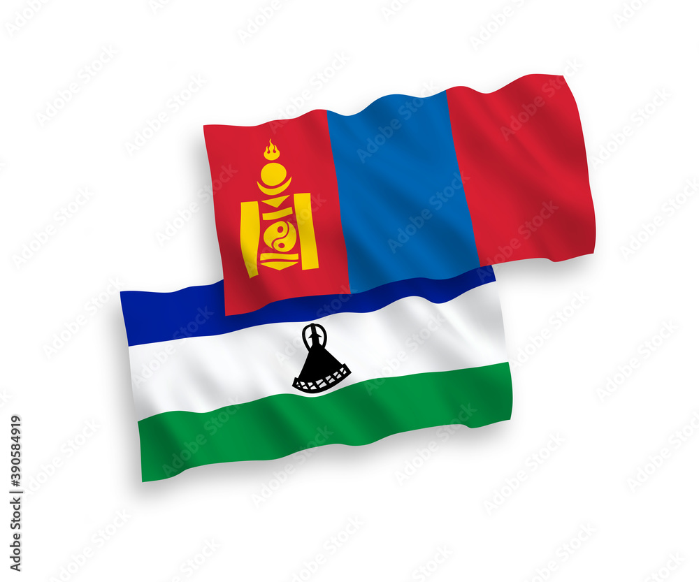 Fototapeta premium Flags of Lesotho and Mongolia on a white background
