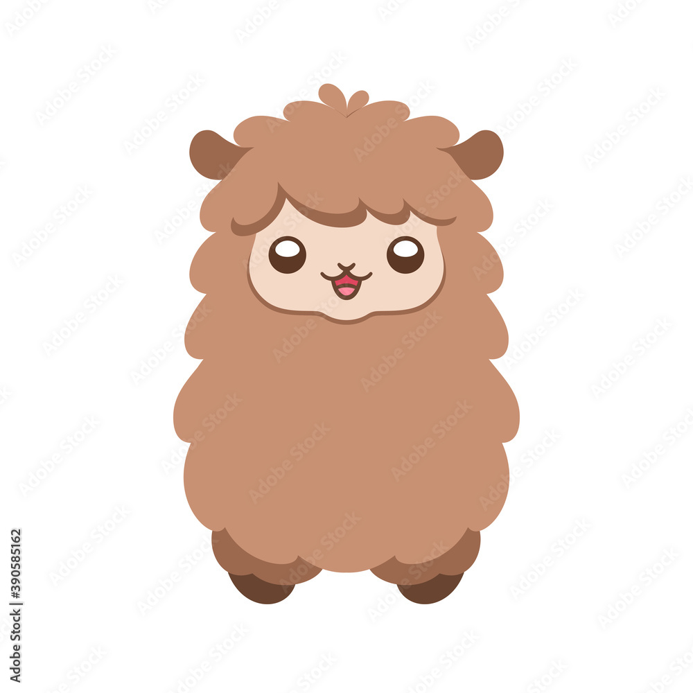 Cute brown fluffy sheep, alpaca, llama animal cartoon character head, with happy facial expression, vector illustration design on white background. Cute brown fluffy sheep, alpaca, llama animal cartoon character head, with happy facial expression, vector illustration design on white background.