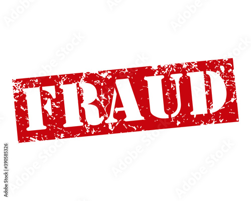 Fraud rubber stamp icon. Grunge style texture. Red vintage treason seal. Aged and damaged sticker label. Scratched sign. Isolated on white background. Vector illustration image.