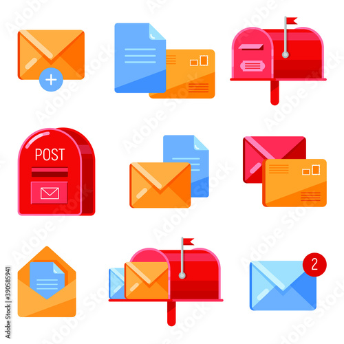 Mail box vector post mailbox postal mailing letterbox illustration set of postboxes design for delivery mailed letters sending in envelopes isolated on white background
